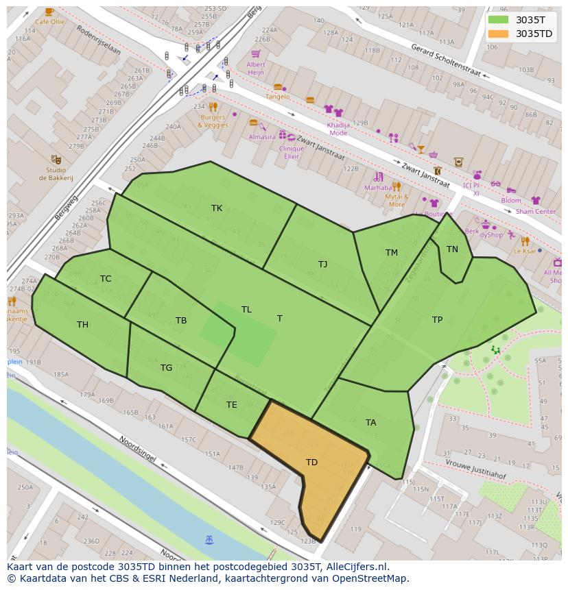 Afbeelding van het postcodegebied 3035 TD op de kaart.