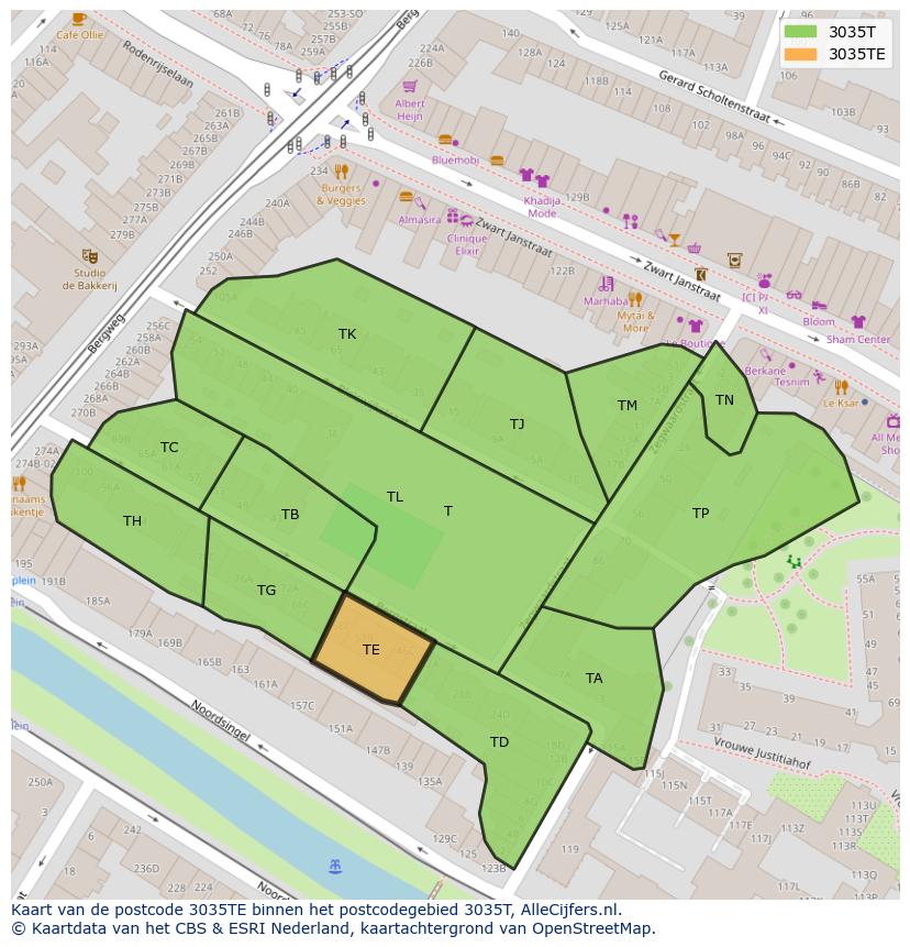 Afbeelding van het postcodegebied 3035 TE op de kaart.