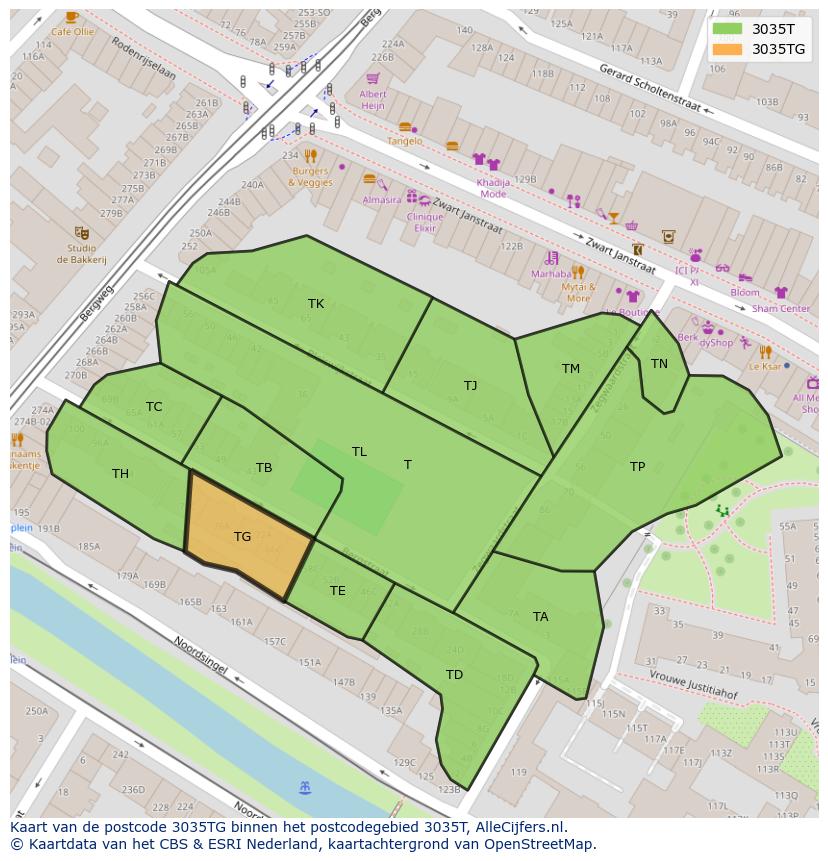 Afbeelding van het postcodegebied 3035 TG op de kaart.