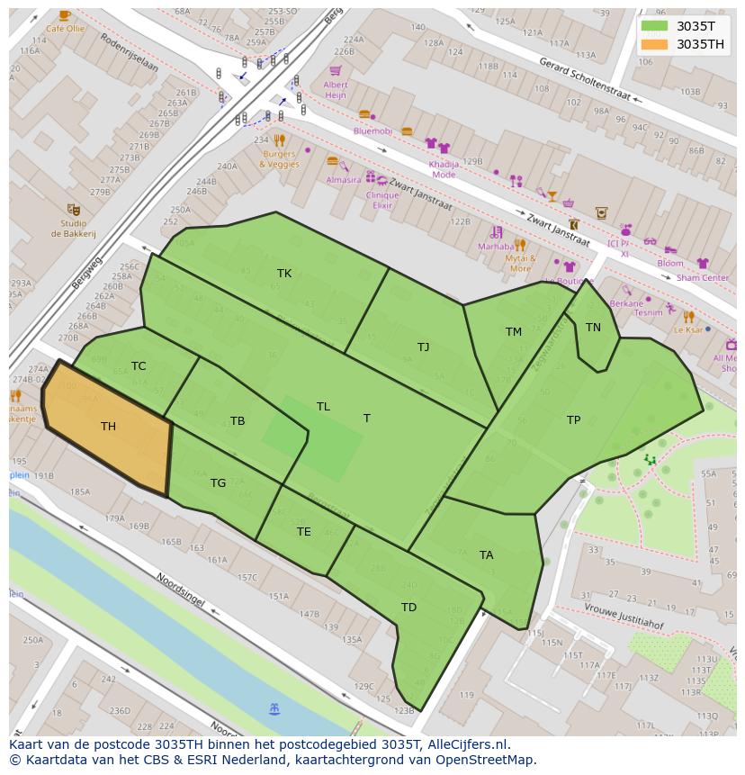 Afbeelding van het postcodegebied 3035 TH op de kaart.