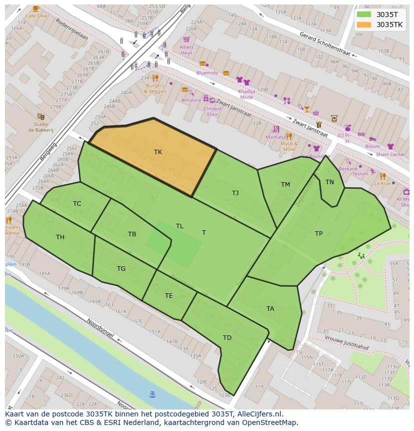 Afbeelding van het postcodegebied 3035 TK op de kaart.