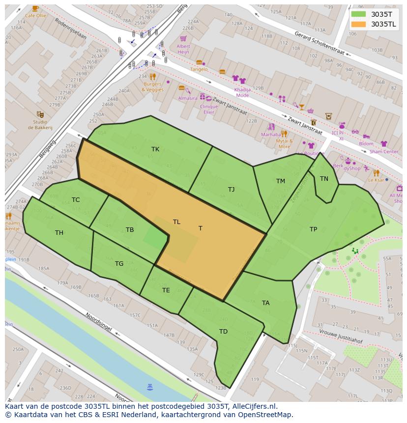 Afbeelding van het postcodegebied 3035 TL op de kaart.