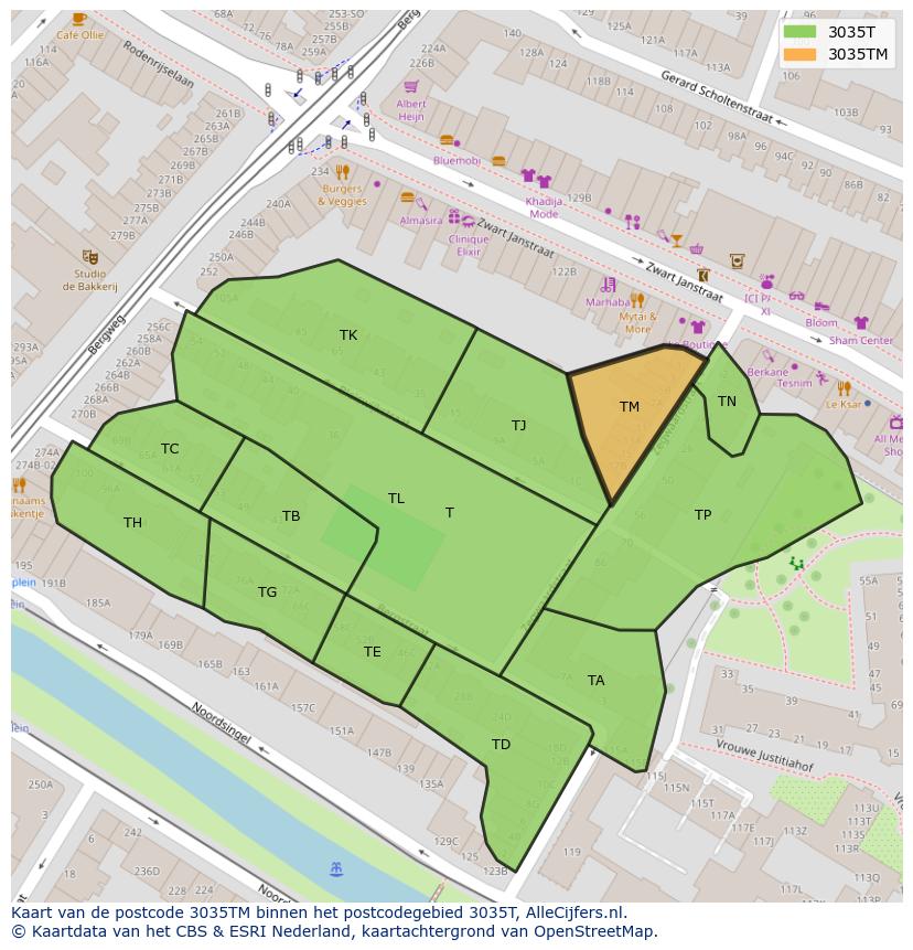 Afbeelding van het postcodegebied 3035 TM op de kaart.