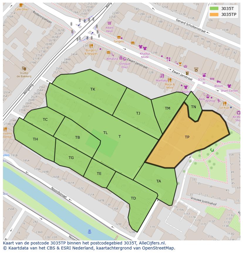 Afbeelding van het postcodegebied 3035 TP op de kaart.