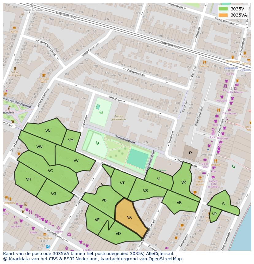 Afbeelding van het postcodegebied 3035 VA op de kaart.