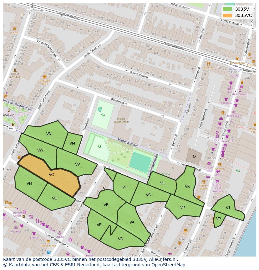 Afbeelding van het postcodegebied 3035 VC op de kaart.