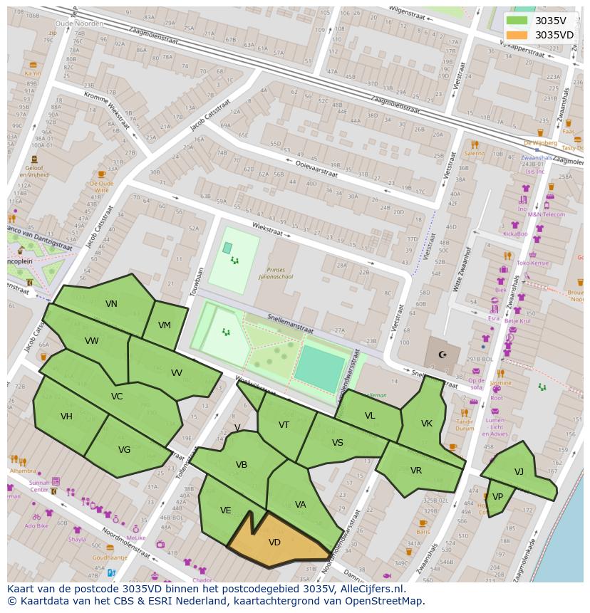 Afbeelding van het postcodegebied 3035 VD op de kaart.
