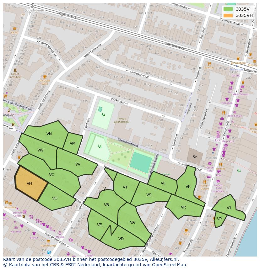 Afbeelding van het postcodegebied 3035 VH op de kaart.