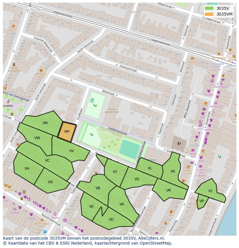 Afbeelding van het postcodegebied 3035 VM op de kaart.