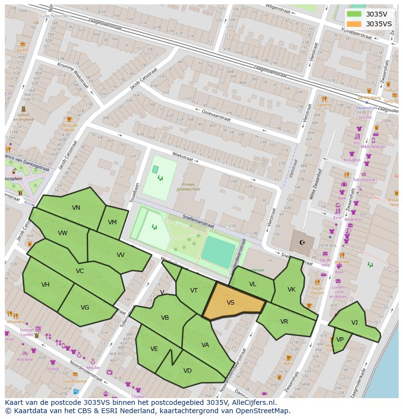 Afbeelding van het postcodegebied 3035 VS op de kaart.
