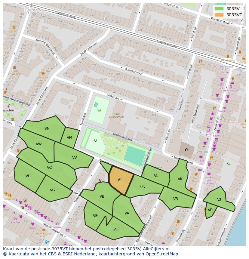 Afbeelding van het postcodegebied 3035 VT op de kaart.