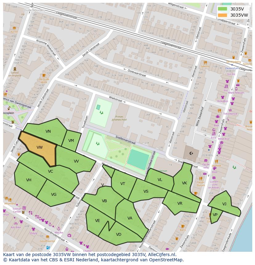 Afbeelding van het postcodegebied 3035 VW op de kaart.
