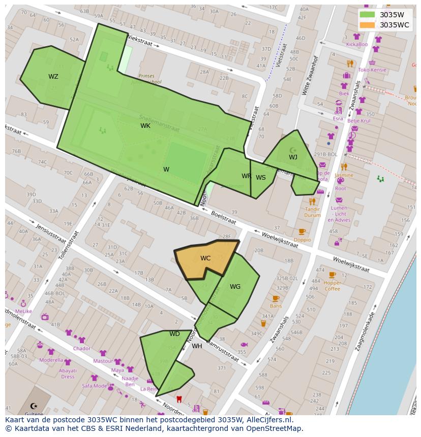 Afbeelding van het postcodegebied 3035 WC op de kaart.