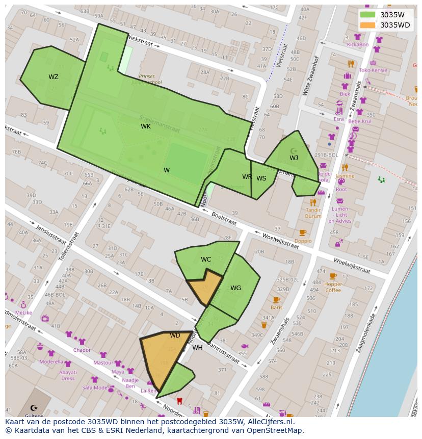 Afbeelding van het postcodegebied 3035 WD op de kaart.