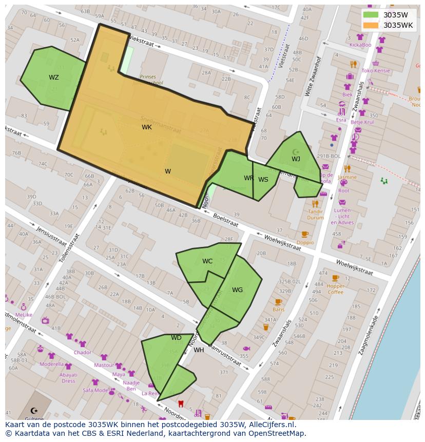 Afbeelding van het postcodegebied 3035 WK op de kaart.