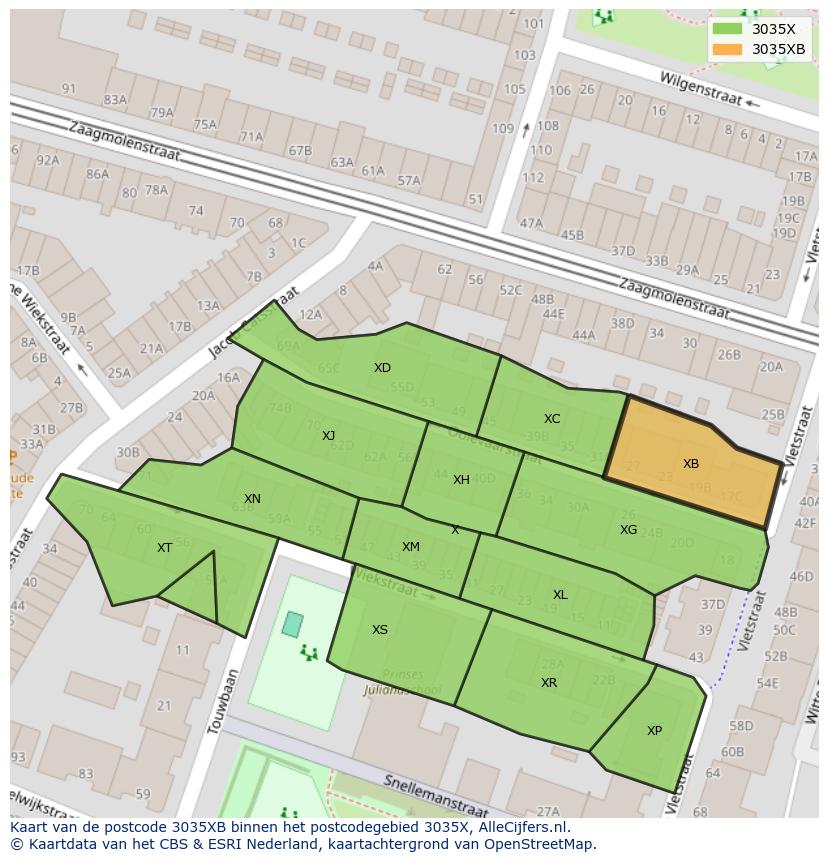 Afbeelding van het postcodegebied 3035 XB op de kaart.
