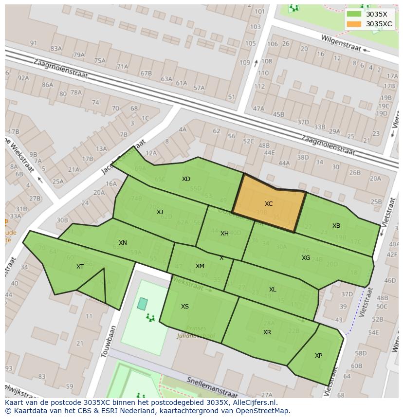 Afbeelding van het postcodegebied 3035 XC op de kaart.