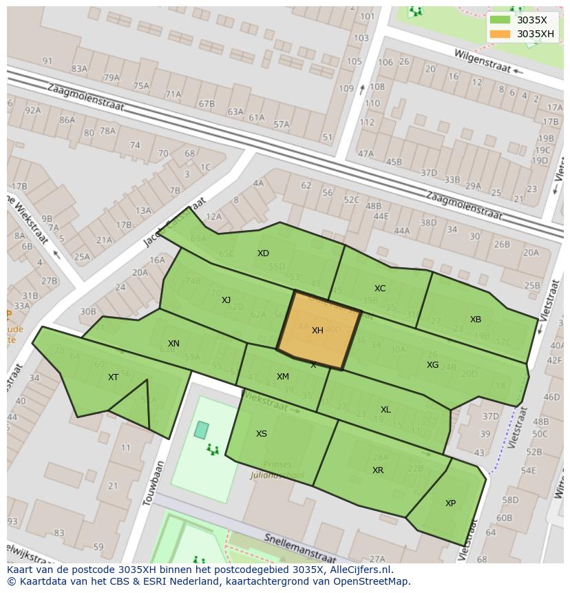Afbeelding van het postcodegebied 3035 XH op de kaart.