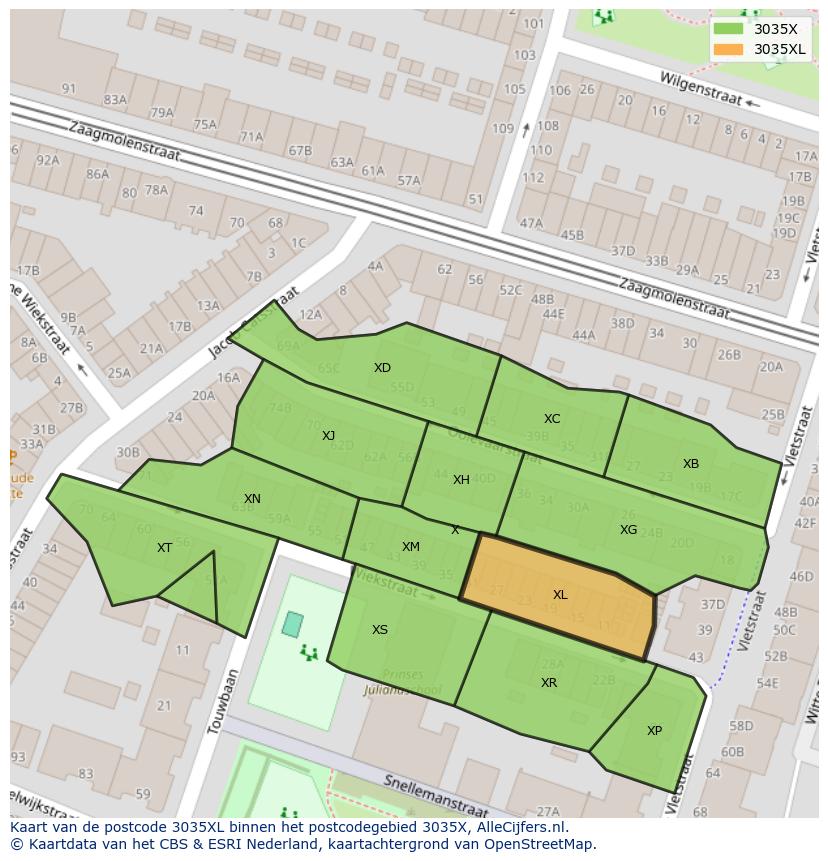 Afbeelding van het postcodegebied 3035 XL op de kaart.