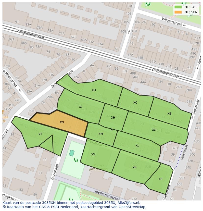 Afbeelding van het postcodegebied 3035 XN op de kaart.