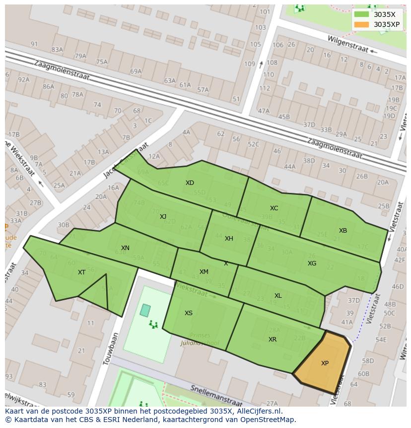 Afbeelding van het postcodegebied 3035 XP op de kaart.