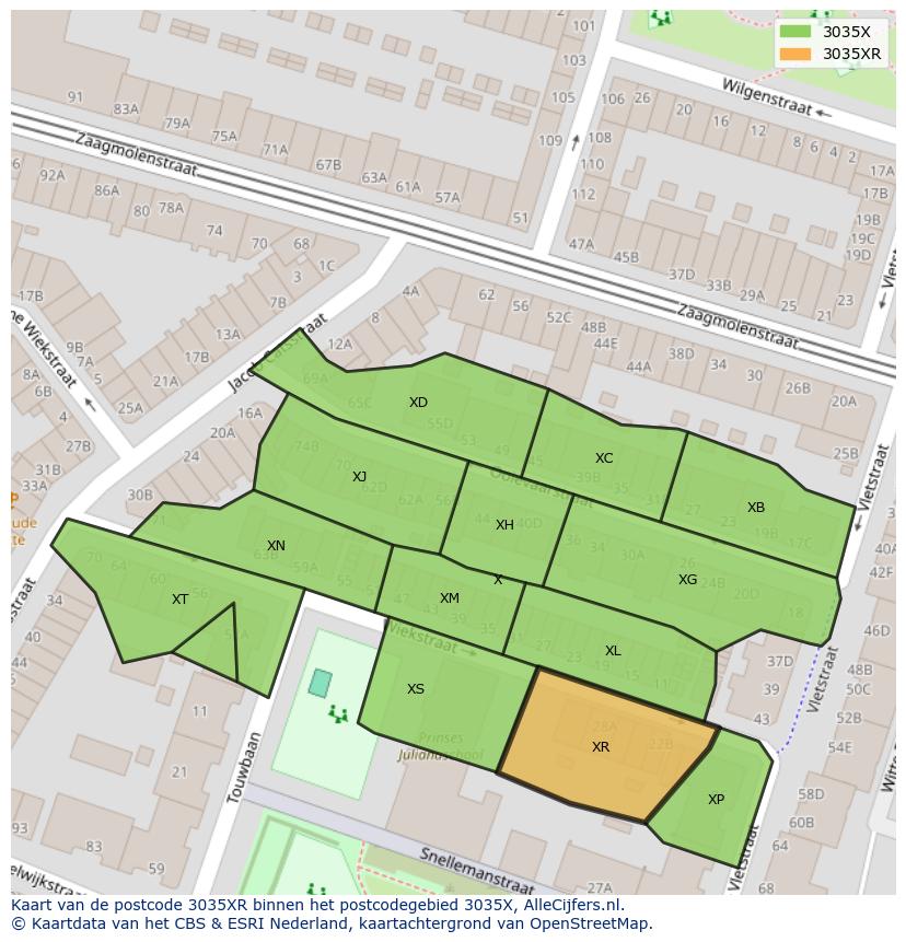 Afbeelding van het postcodegebied 3035 XR op de kaart.