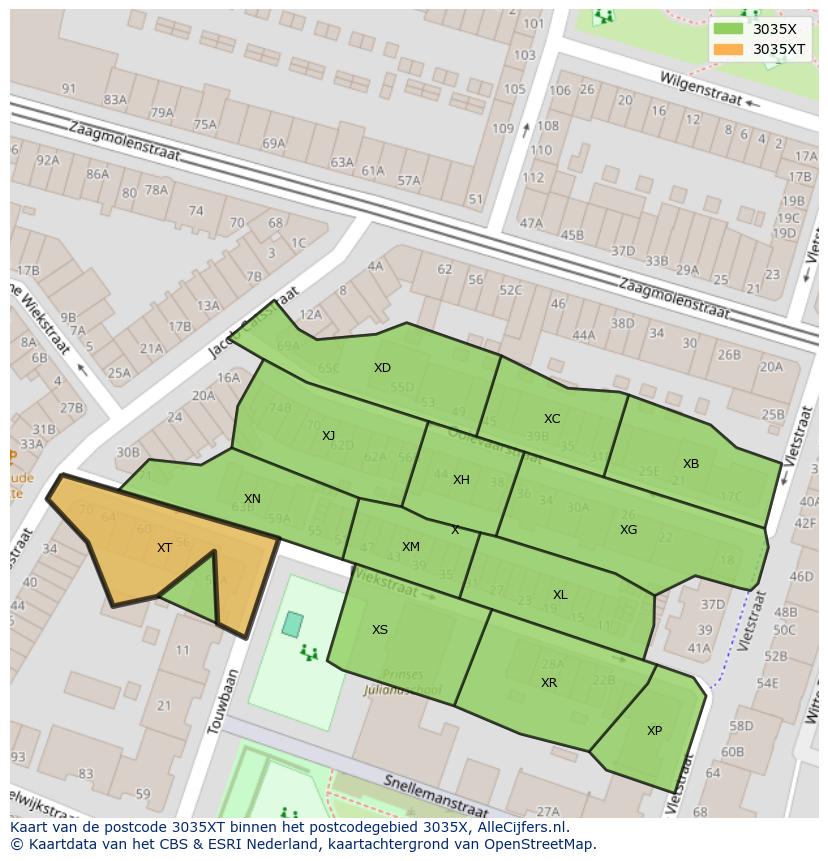 Afbeelding van het postcodegebied 3035 XT op de kaart.