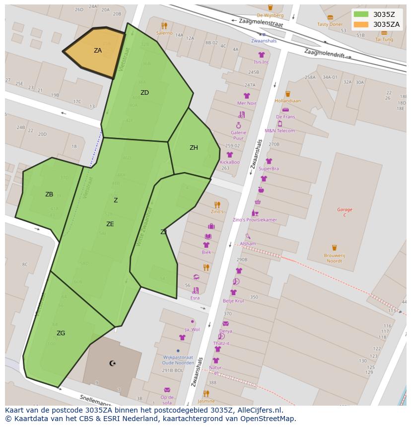 Afbeelding van het postcodegebied 3035 ZA op de kaart.