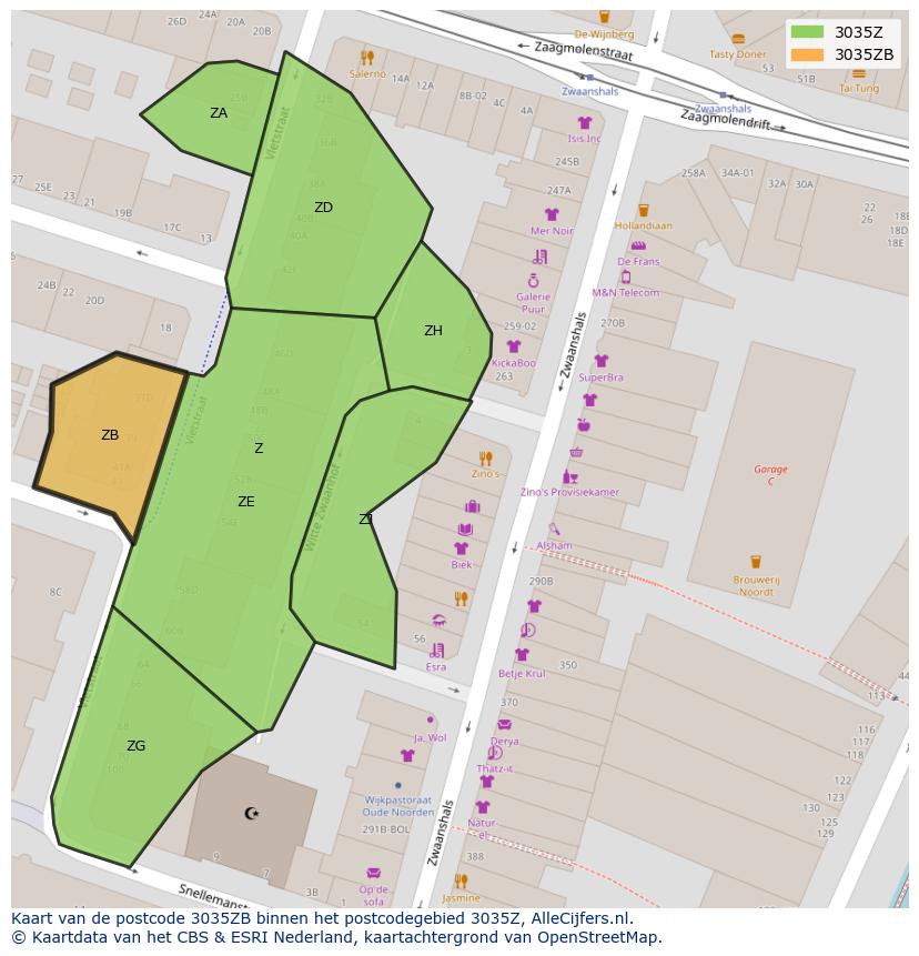 Afbeelding van het postcodegebied 3035 ZB op de kaart.