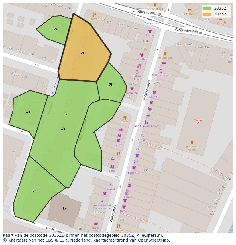 Afbeelding van het postcodegebied 3035 ZD op de kaart.
