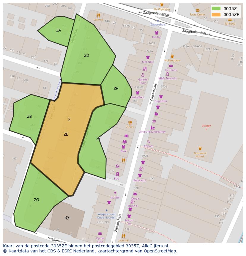Afbeelding van het postcodegebied 3035 ZE op de kaart.