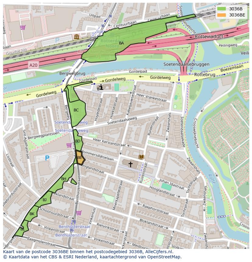 Afbeelding van het postcodegebied 3036 BE op de kaart.