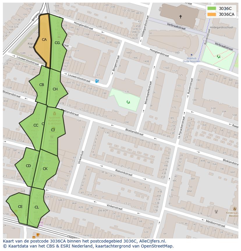 Afbeelding van het postcodegebied 3036 CA op de kaart.