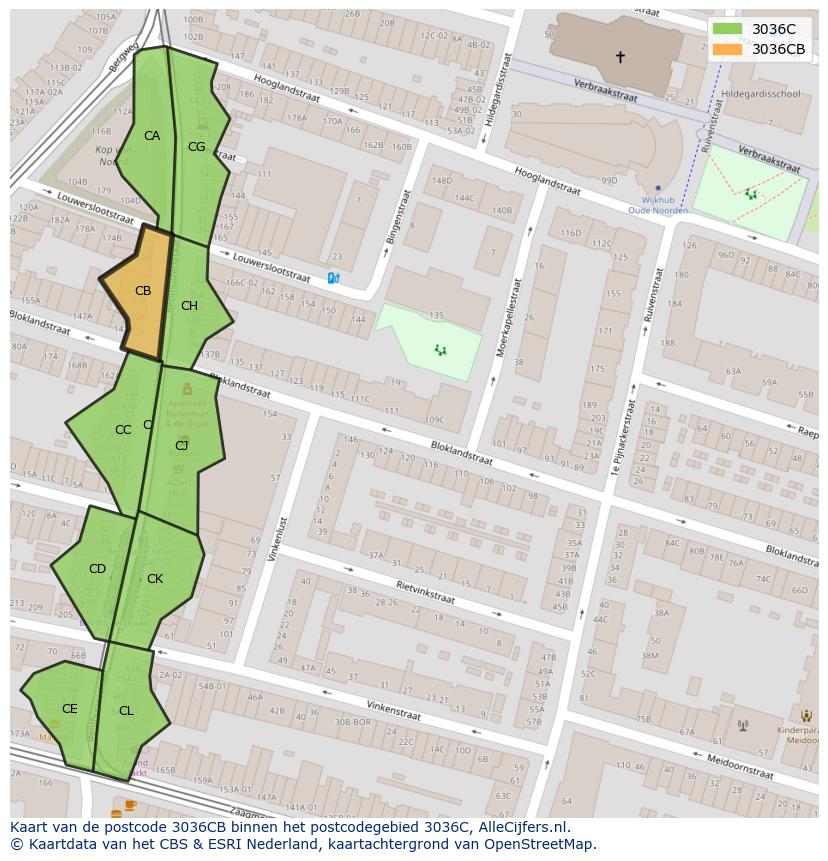 Afbeelding van het postcodegebied 3036 CB op de kaart.