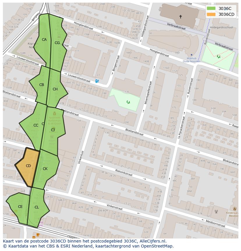 Afbeelding van het postcodegebied 3036 CD op de kaart.