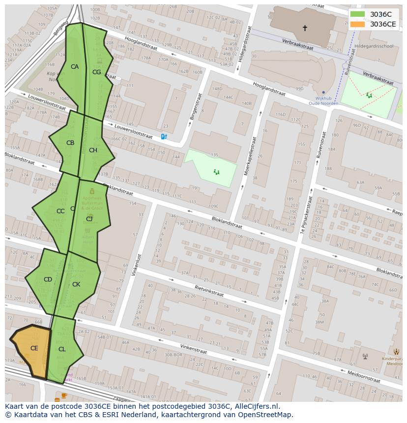 Afbeelding van het postcodegebied 3036 CE op de kaart.