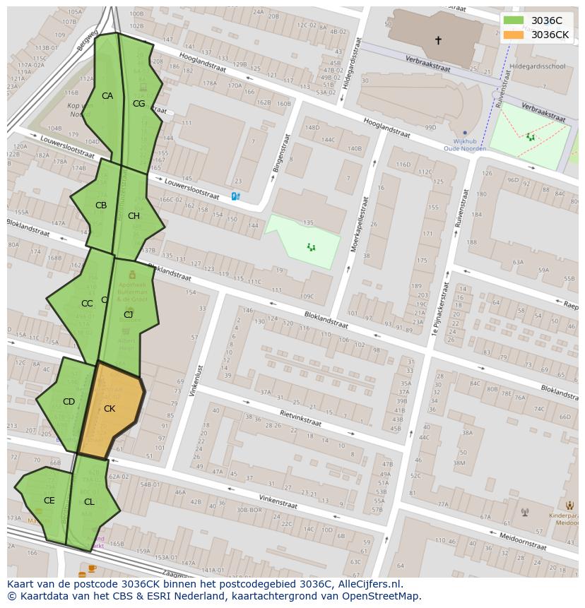 Afbeelding van het postcodegebied 3036 CK op de kaart.