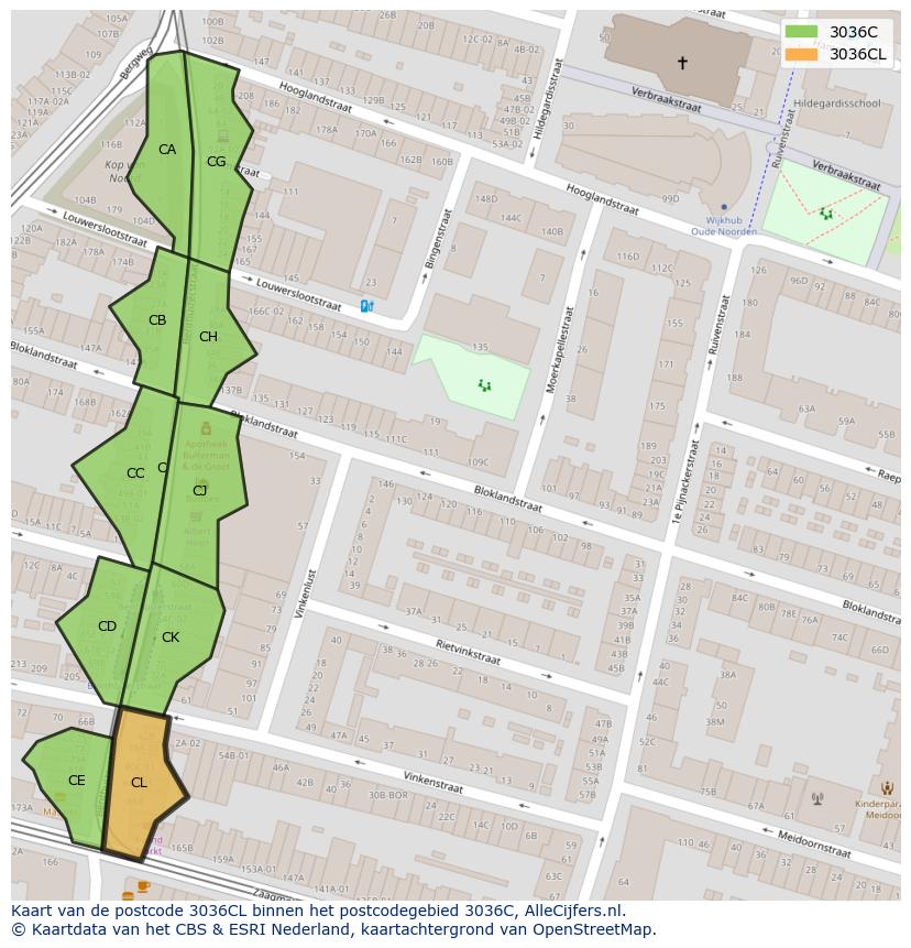 Afbeelding van het postcodegebied 3036 CL op de kaart.