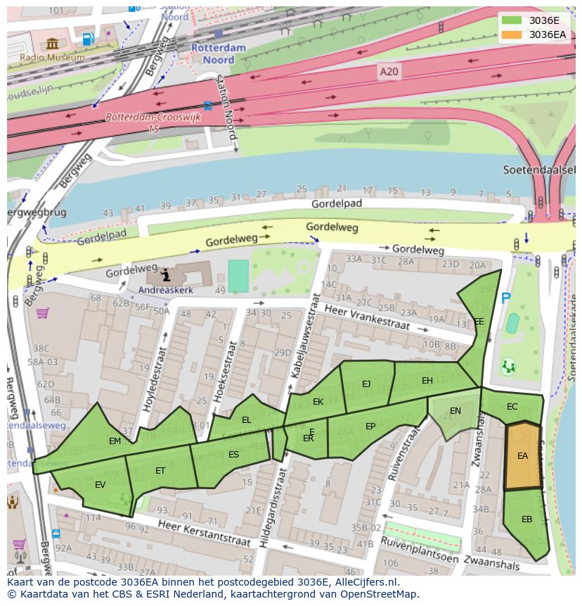 Afbeelding van het postcodegebied 3036 EA op de kaart.