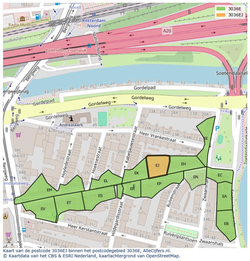 Afbeelding van het postcodegebied 3036 EJ op de kaart.