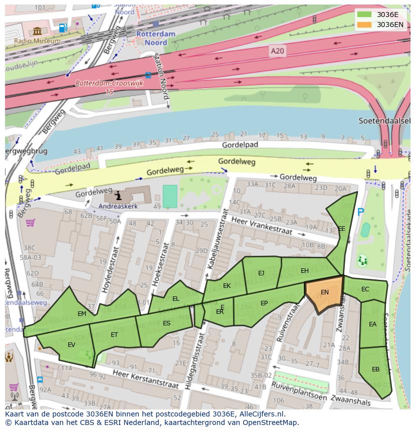 Afbeelding van het postcodegebied 3036 EN op de kaart.