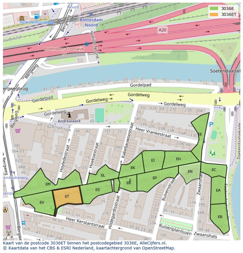 Afbeelding van het postcodegebied 3036 ET op de kaart.