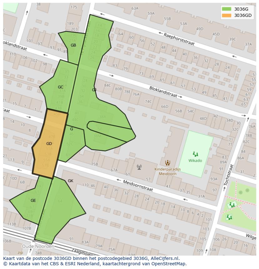 Afbeelding van het postcodegebied 3036 GD op de kaart.