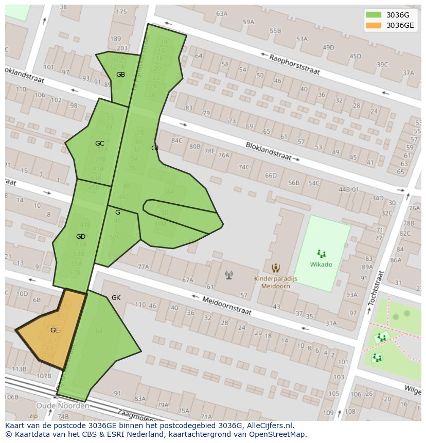 Afbeelding van het postcodegebied 3036 GE op de kaart.
