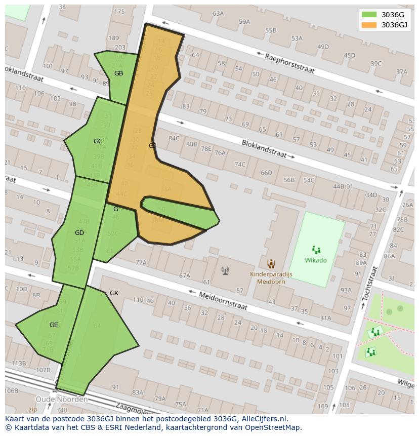 Afbeelding van het postcodegebied 3036 GJ op de kaart.