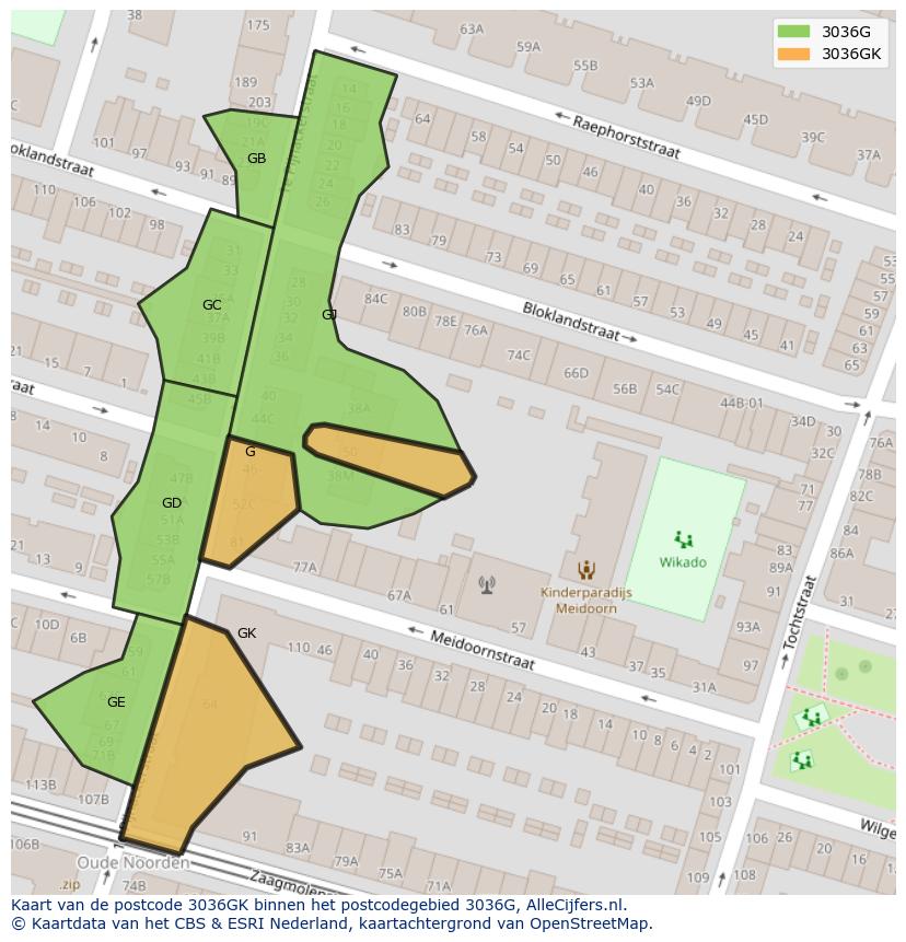 Afbeelding van het postcodegebied 3036 GK op de kaart.