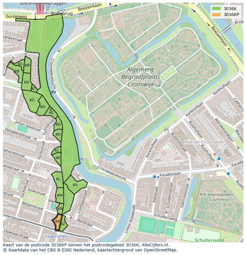 Afbeelding van het postcodegebied 3036 KP op de kaart.
