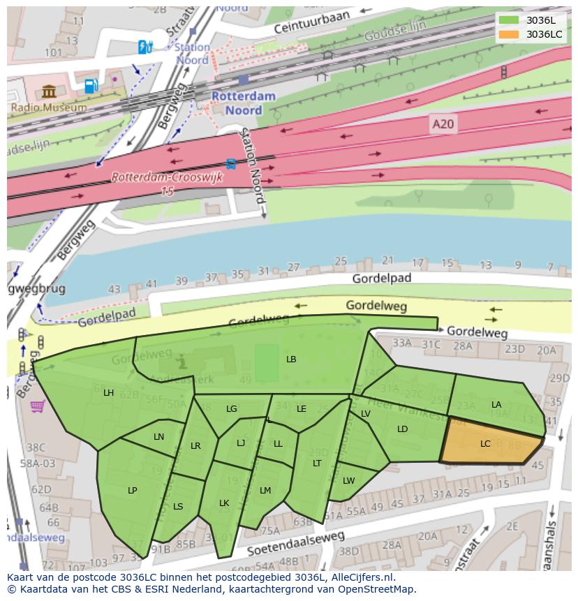 Afbeelding van het postcodegebied 3036 LC op de kaart.