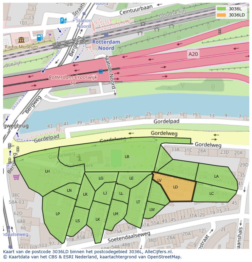 Afbeelding van het postcodegebied 3036 LD op de kaart.