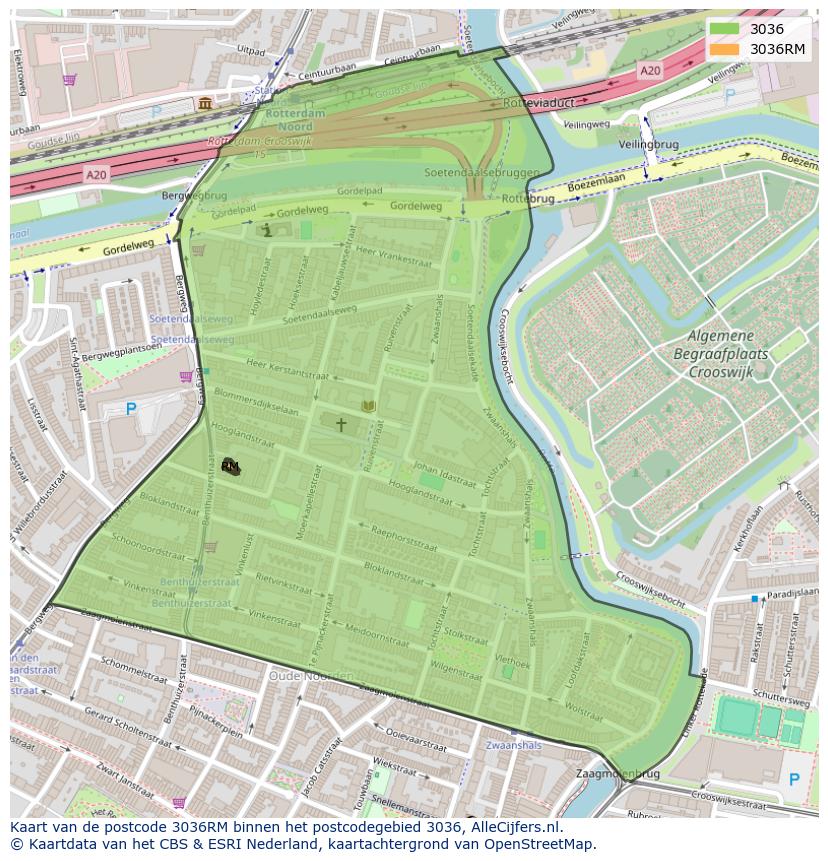 Afbeelding van het postcodegebied 3036 RM op de kaart.